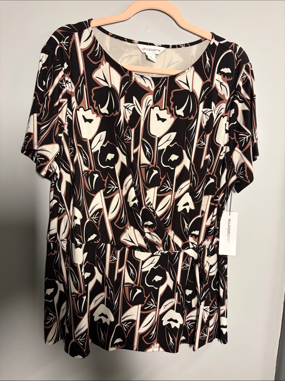 Liz Claiborne Black, Cream & Brown Floral Blouse